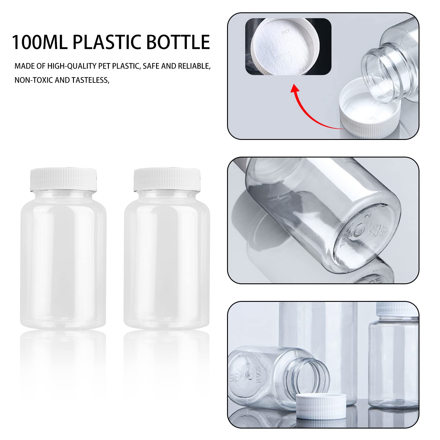 YUE QIN 12 Piezas Botellas de Jugo Reutilizables con Tapas Plástico Transparente Botellas de Pláptico con Pegatina Botella de Leche para Jugo Leche y Bebidas Limonadas (100ml)