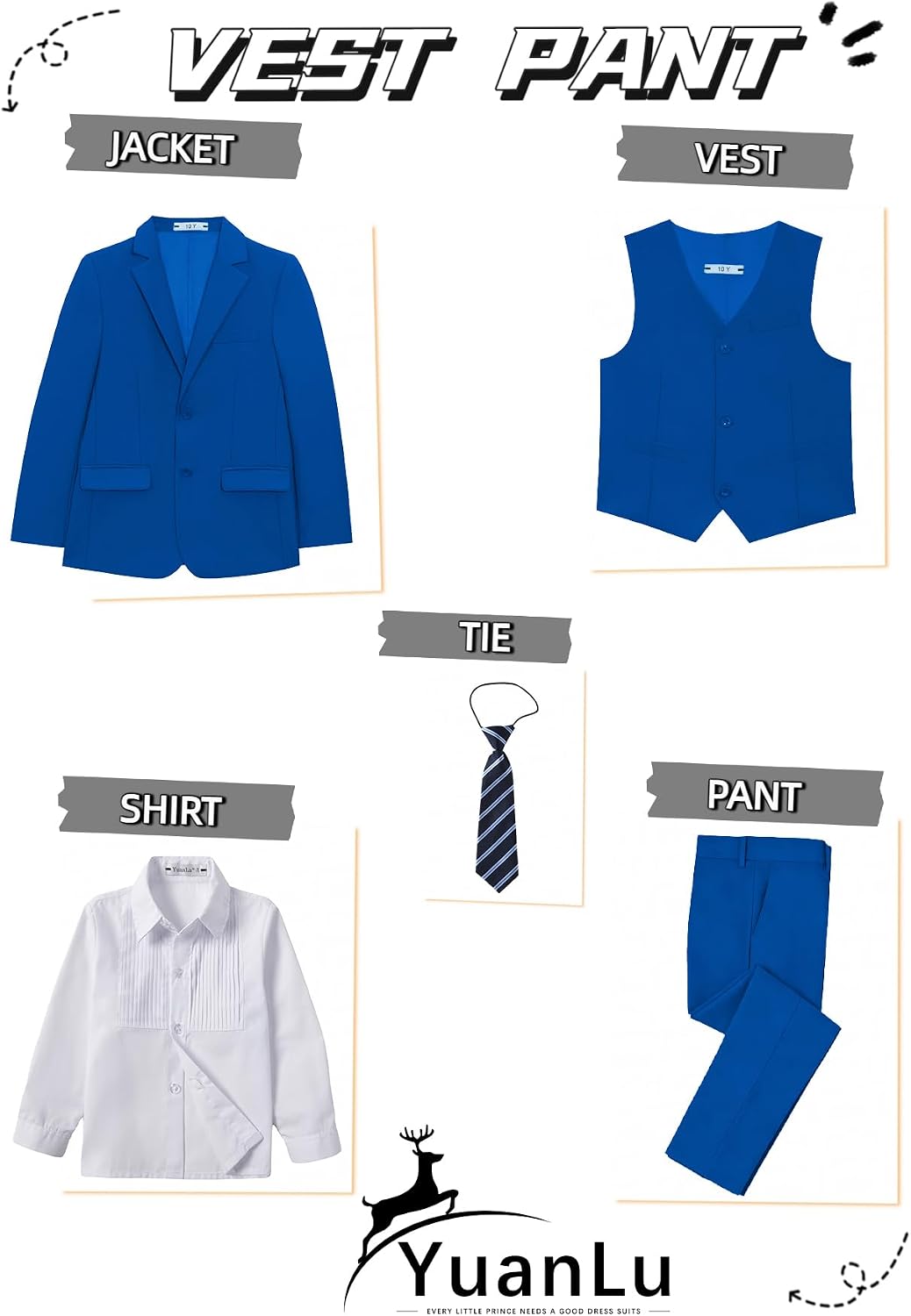 YuanLu Boys Suit for Kids Tuxedo Wedding Ring Bearer Outfit, 5 Piece Boy Slim Fit Formal Suits with Adjustable Waist thumbnail
