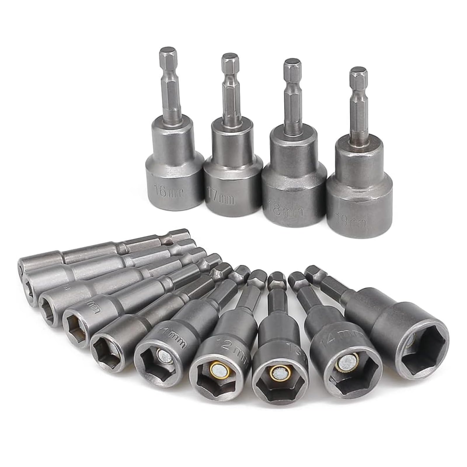 14 Piezas Llave de Vaso,6-19mm Llaves de Vaso para Taladro, Juego de Tuerca de Tuerca Magnético, Used to Electric Screwdriver Handle Tools,Reparación O Trabajos Mecánicos