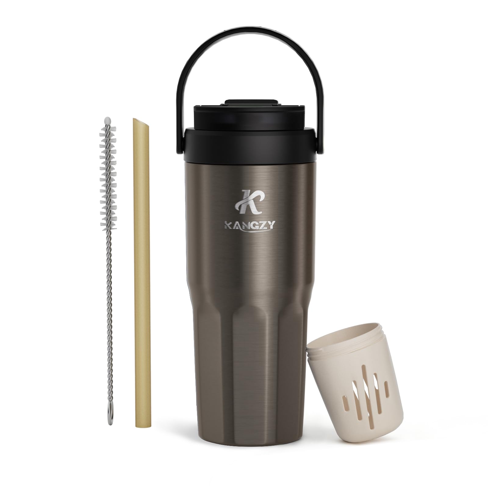 KANGZY Coffee Cup Travel Mug 600ml – Stainless Steel Insulated Water Bottle, 2-in-1 Lid, Vacuum Thermal Cup, Leak-Proof Design, Keeps Drinks Hot 8H+ / Cold 24H – Work, Travel & Car (Titanium Grey) — image 1