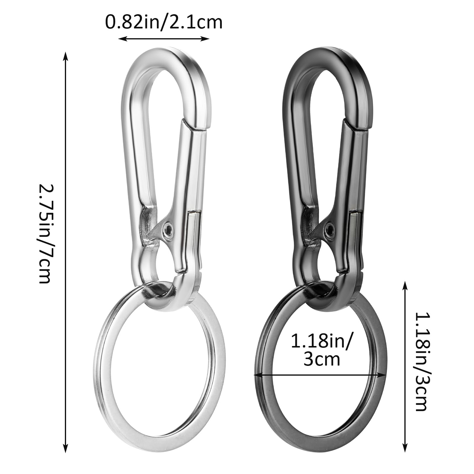 Bremorou 2 Pcs Metal Carabiner Clip Keychain Clip Key Ring Heavy Duty Carabiner Clip With Key Carabiner (Black, Silver)