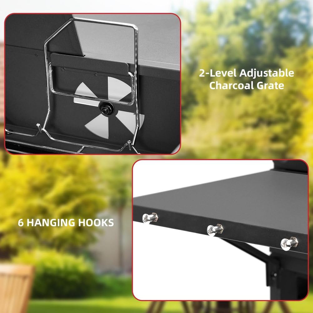 Duży grill, 110 × 35 × 110 cm Składany grill i kemping na piknik, ogród, taras i podróże, grill ze stali nierdzewnej na zewnątrz (czarny)