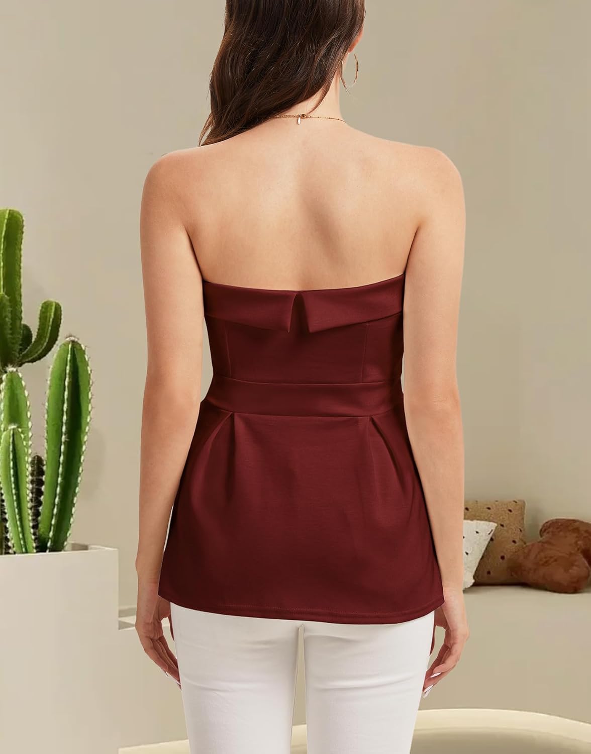 Strapless Tube Top for Women Going Out Y2k Summer Bandeau Top Ruffle Hem Sexy Off The Shoulder Bustier Trendy Tops - Image 6