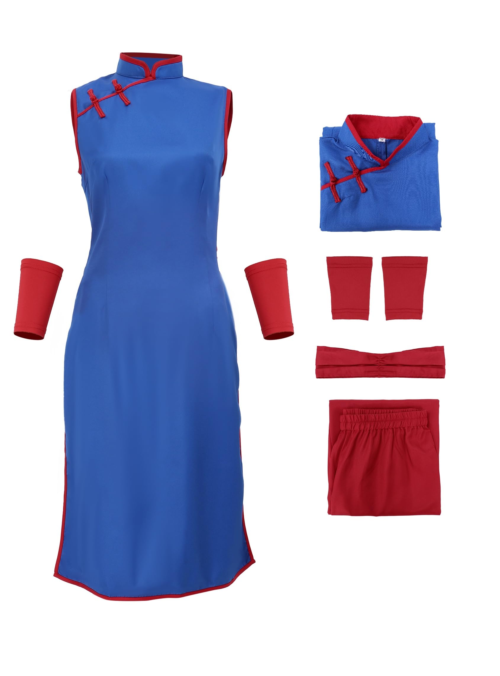 US Size Adult Blue Cheongsam Dress Cosplay Halloween Costume