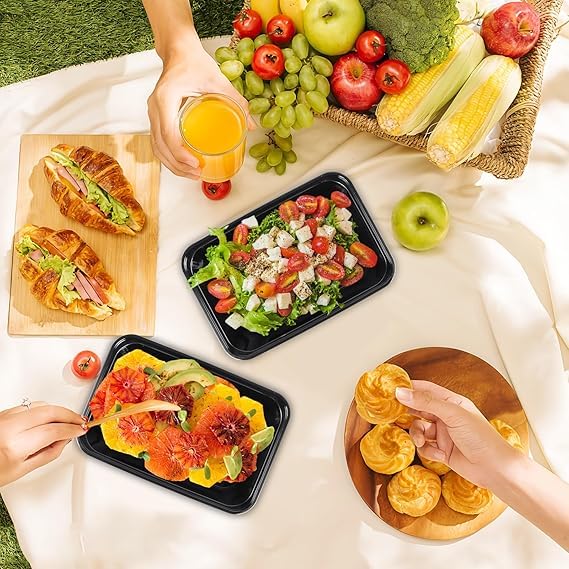 Image of [650 ml, 25 Count, Rectangle, Black Reusable Plastic Food Storage Containers with Lid | Airtight, Microwave Safe Containers | Perfect for Meal Prep, Storage, Takeaway & Food Delivery