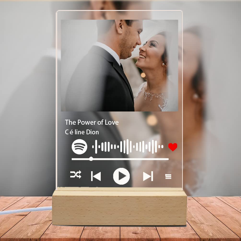 HOBULL Personalized Acrylic Picture Album Cover,Customized Music Plaque with Scannable Spotify Song Code Night Light Gifts for Lovers