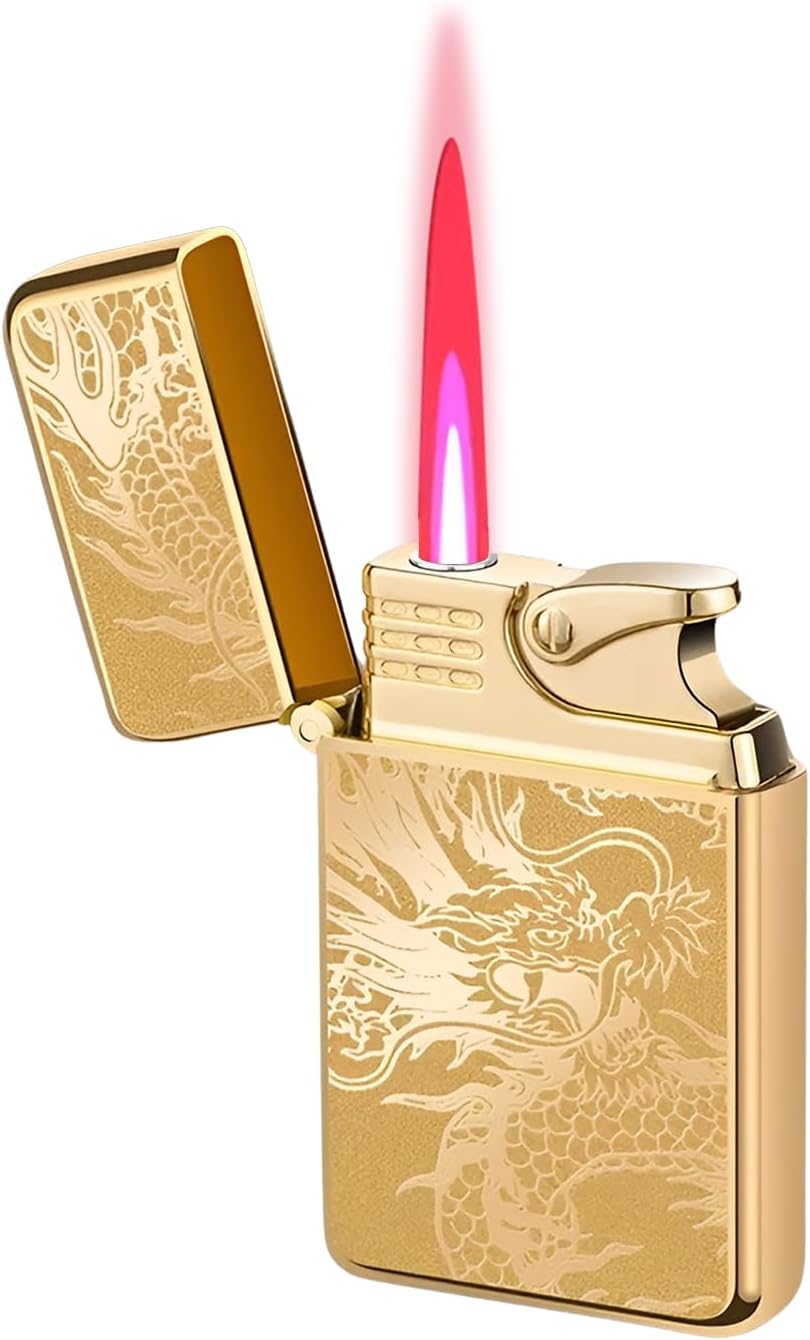Red Flame Gold Dragon Jet Lighter, Windproof & Adjustable, Butane Refillable for BBQ & Candles, Men's Gift