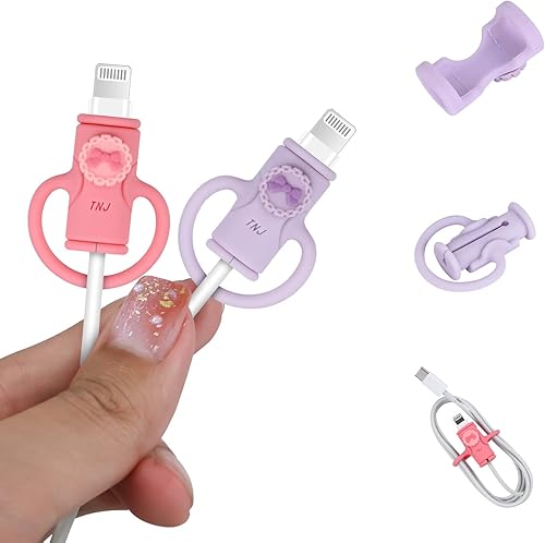 Lindo protector de cable de datos 2 en 1 para iPhone, Android, cable USB, 2 piezas 3D Kawaii Cloud Design Protector de cable protector de cable de