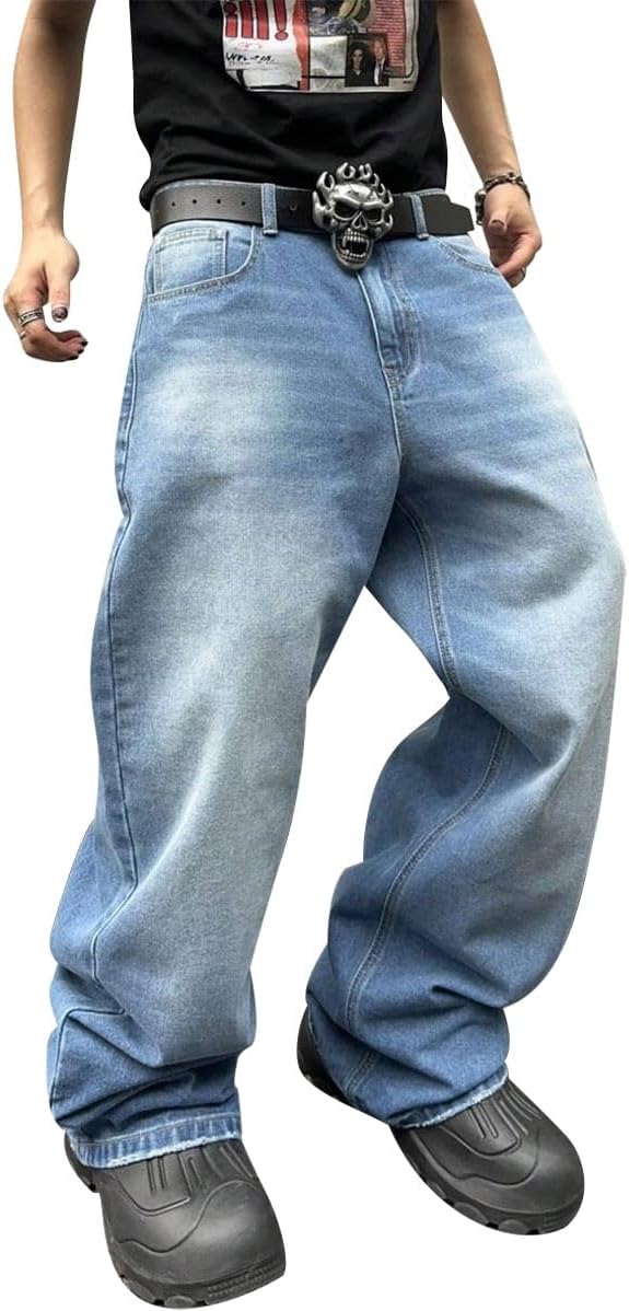 Mens Baggy Jeans for Men Women Y2k Skater Vintage Plain Pants Casual Wide Leg Jeans Loose Fit Denim Jeans