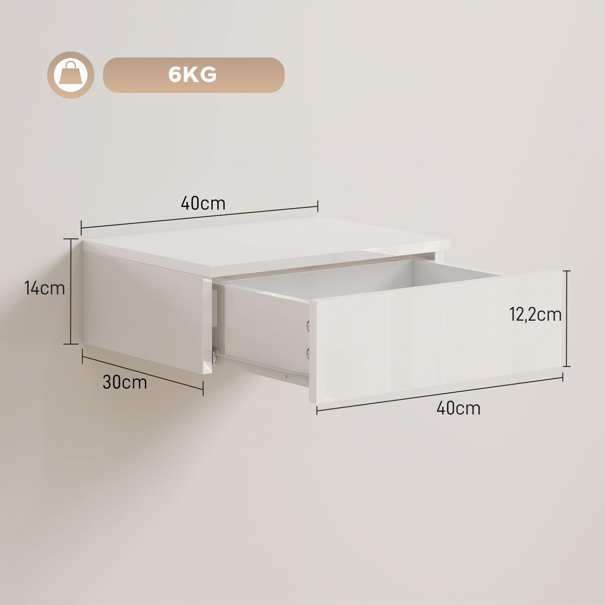 HOMCOM Nachttisch hängend 2er Set mit Schublade 40 x 30 x 14 cm Weiß