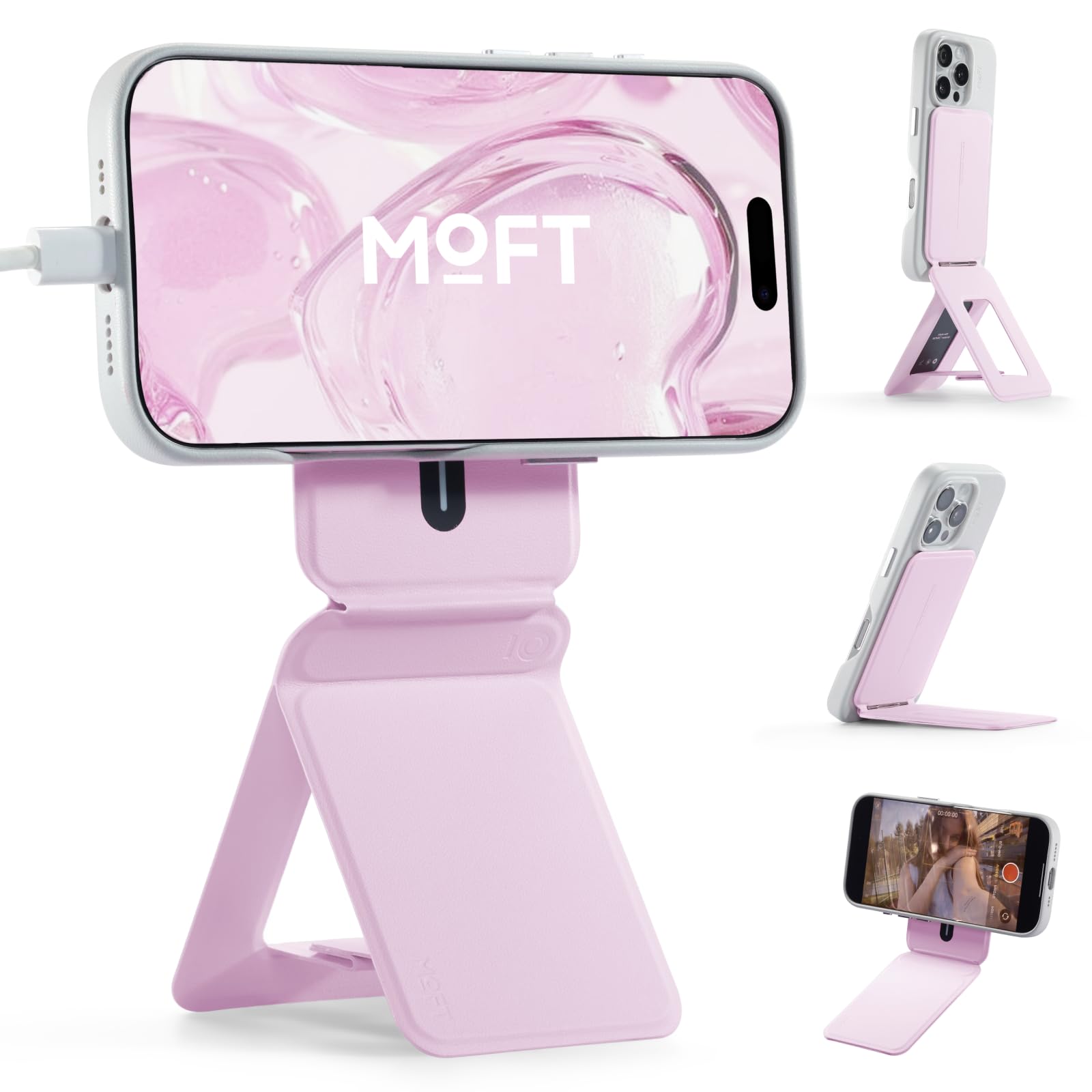 MOFT Phone Tripod Stand Compatible with iPhone 16/15/14/13/12 Series, Angle Adjustment & Strong Magnets MOVAS Vegan Leather Invisible Selfie Stick Tripod, Blush-image-47