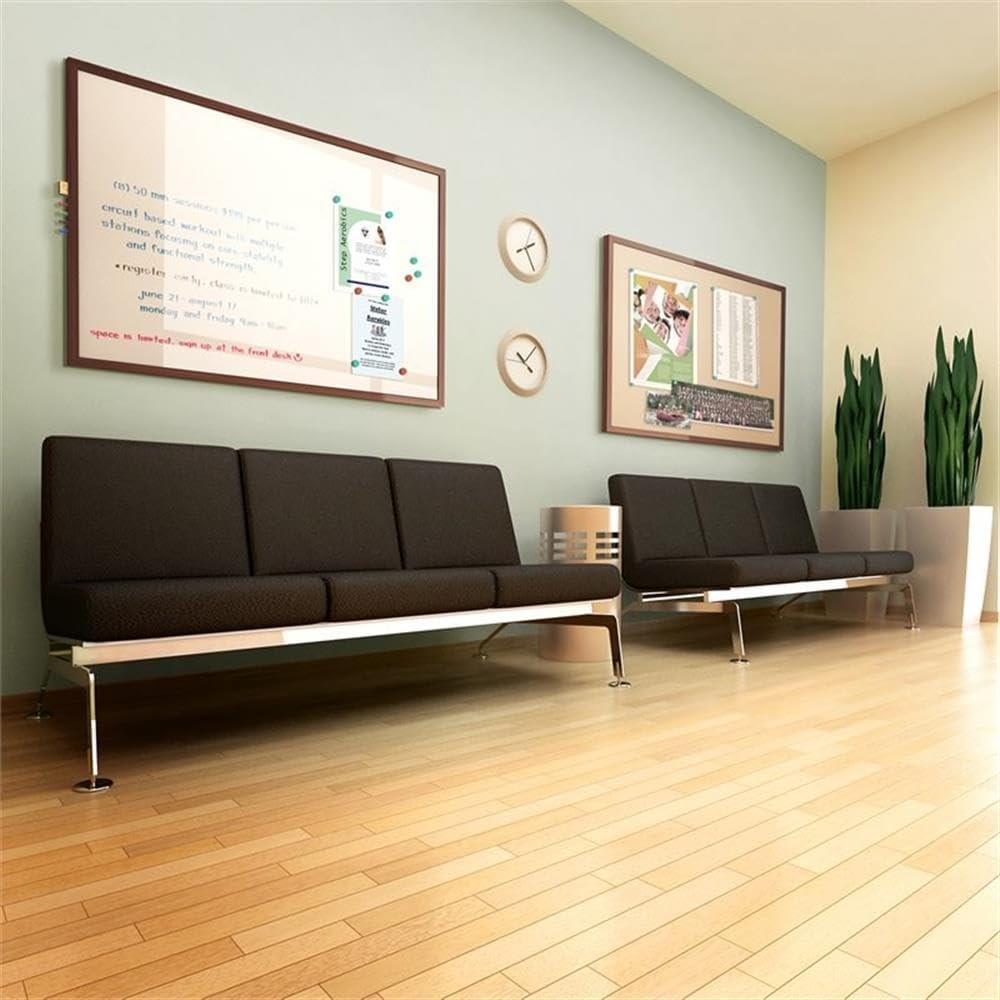 Pemberly Row Fabric Bulletin Board, 2' x 3', Beige Guilford of Maine Frolic Fabric, Premium Espresso Wood Frame, Fade-Resistant and Durable, Modern Style Communication Tool for Offices or Home