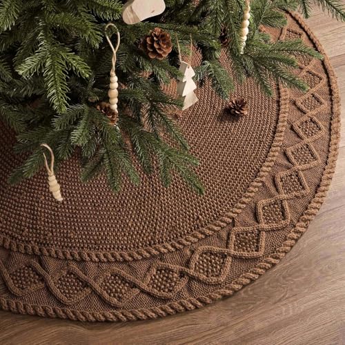 36 inch Christmas Tree Skirt: Pencil Tree Skirt for 6ft Tree, Diamond Edge Knit Small Western Brown Tree Skirt, Vintage Tree Skirts, Rustic Farmhouse Christmas Decorations