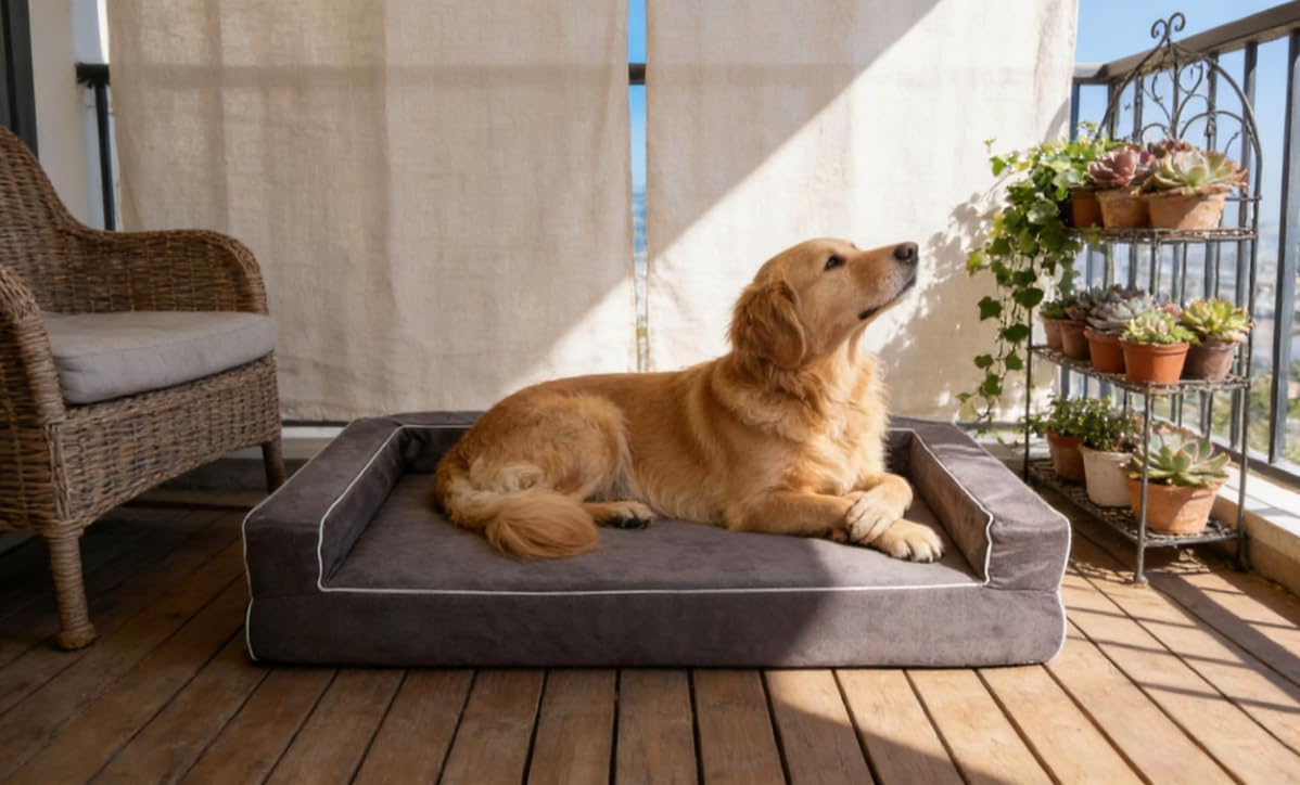 Orthopedic Dog Bed Large - 5" Solid Memory Foam Pet Bed for Arthritis Relief & Hip Dysplasia - Bolster Style with YKK Zippered Waterproof Washable Cover & Bottom for Senior Dogs 50-100lbs