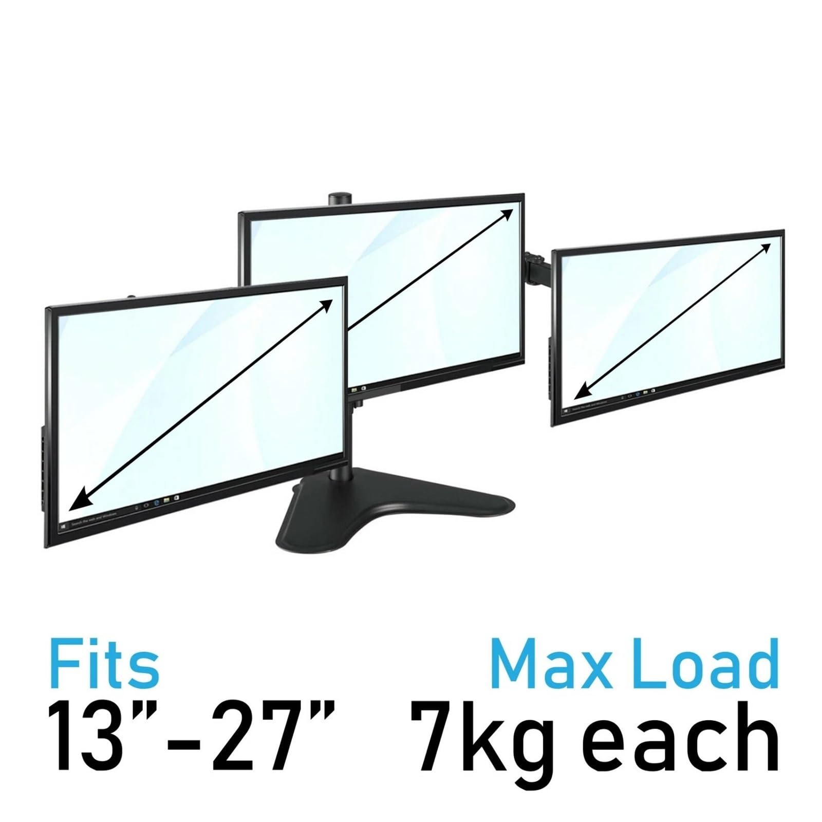 Support de bureau triple pour écrans de 13 à 27", support de bureau réglable avec support conforme à la norme VESA, support ergonomique pour bureau à domicile ou configuration de jeu