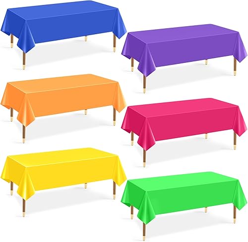 6 manteles de plástico desechables, manteles de arcoíris de colores surtidos, rectangulares de neón coloridos, a granel, para cumpleaños, boda,