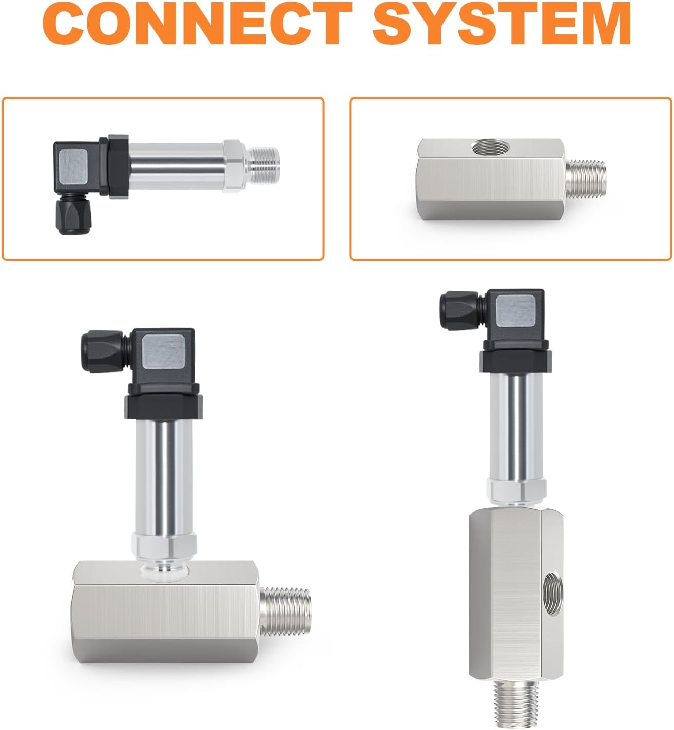 GASHER Stainless Steel 1/8 BSPT Oil Pressure Sensor Tee Adapter Fitting, 1/8 BSPT Female to Male Threaded Oil Pressure Adapter with 1/8 NPT Female Port