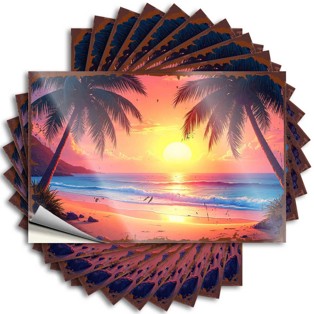 Housewarming Lettering Sticker Case | Palm Trees Frame A Serene Sunset On The Beach Summer Adulting Sticker Pack(6X9CM)