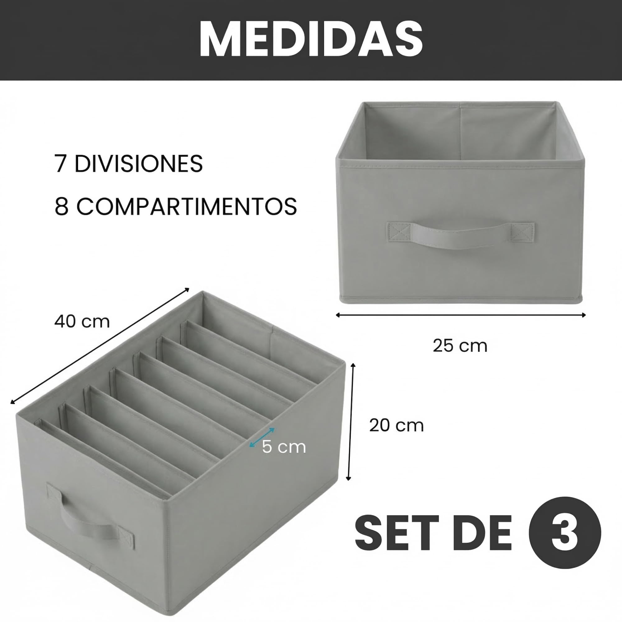 edihome, Organizador Armario, Separadores de Cajones para Camisetas y Ropa Interior, con Compartimentos, Cajas Organizadoras Armarios (Gris Claro, Pack 3-8 Compartimentos)