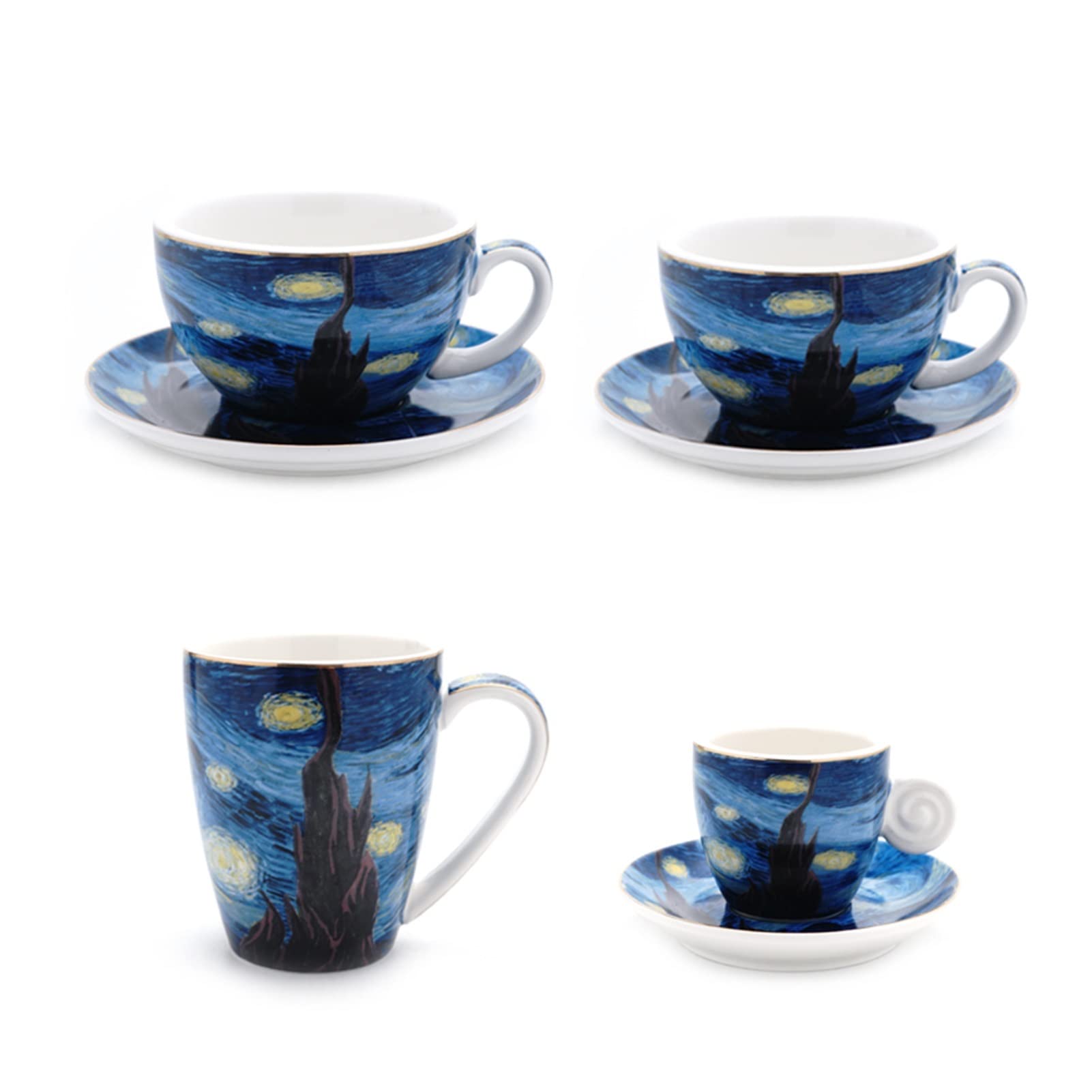 Set di Tazze da Caffè in Ceramica da 295 ml - Tazze da Cappuccino in Porcellana per Latte Con Piattini Abbinati - per Bevande Speciali di Caffè, Latte e Tè