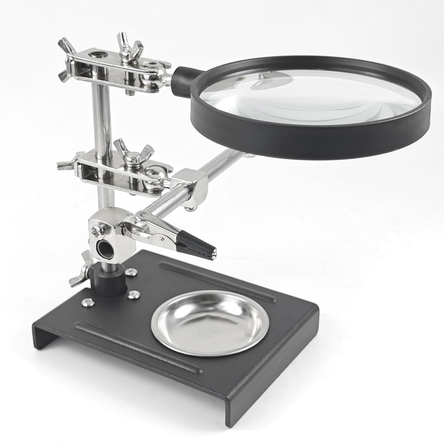 17 × 13 × 14 cm Strumento di Saldatura ad Alta Risoluzione, Supporto Regolabile, Lente D'ingrandimento 5x, Strumenti di Saldatura a Terza Mano, per la Riparazione di Prodotti Elettronici (argento)