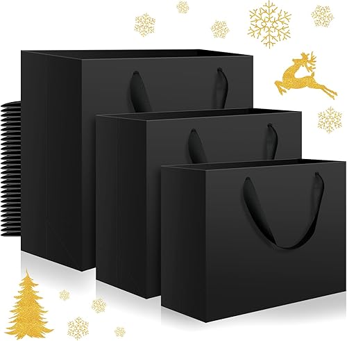 Miniatura 9 de Lincia 60 bolsas de papel negras con asas, tamaños surtidos grandes de 11 pulgadas, medianas de 8 pulgadas, pequeñas 7 pulgadas, bolsas de regalo