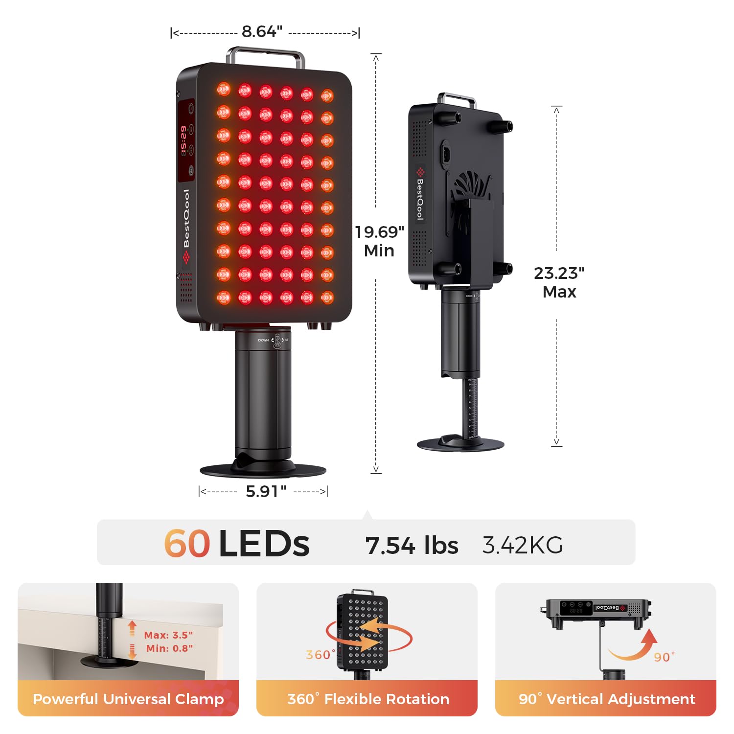 BestQool Panel de luz roja con soporte, 6 longitudes de onda 630 – 940 nm para cuerpo | Premium Dual Chip 60 LED Red Light Panel para Cara, Lámpara de Luz Roja e Infrarrojos para Familia y Deportes 140W