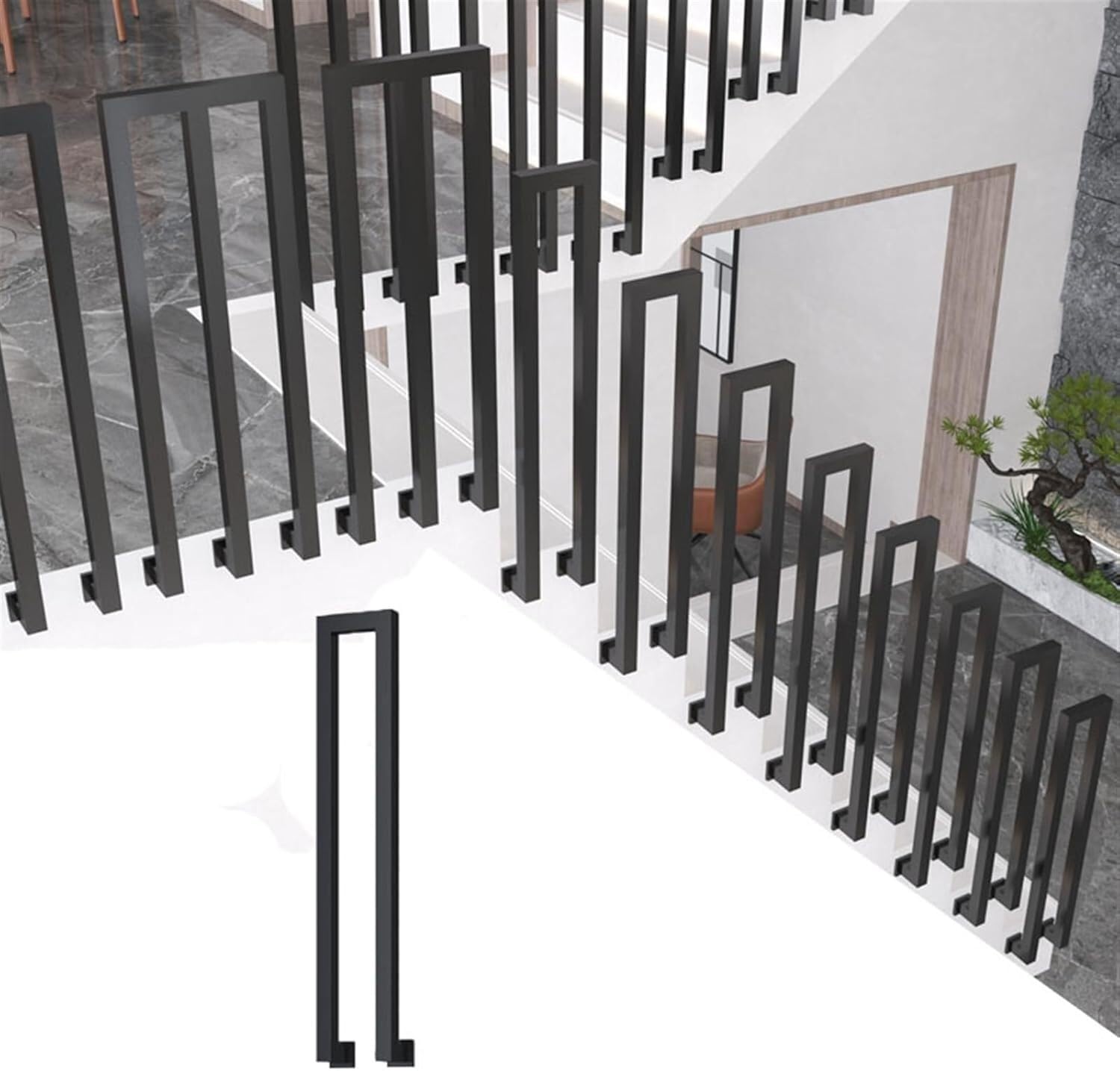 WaiDXn Black Square Wrought Iron Railings, Suitable For Garden Houses, Terraces, Balconies, Indoor/outdoor Stair Handrails(U-shaped 1 Piece,65cm)