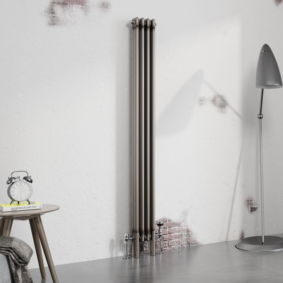 Warmehaus 1800x202mm Raw Metal Vertical 3 Column Radiator Traditional
