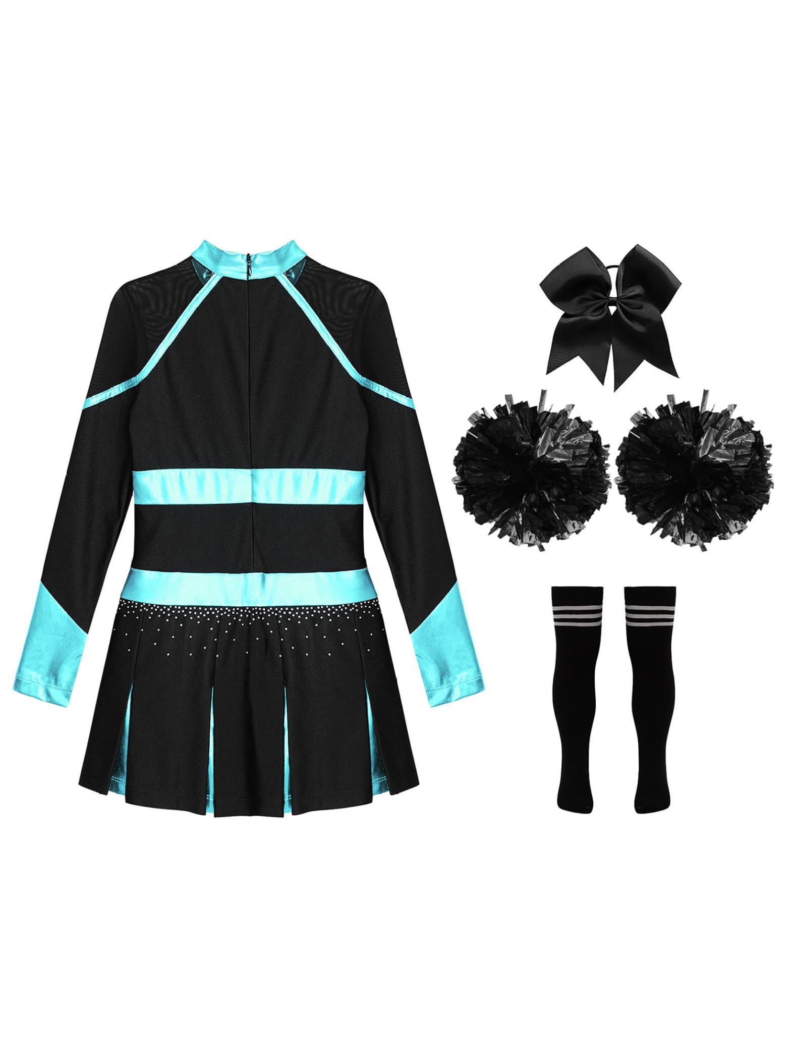 Mädchen Kostüm Cheer Leader Kinder Kleid Glitzer mit Pompons Tanzkleid Cheerleading Outfit Set Karneval Halloween Faschingskostüme
