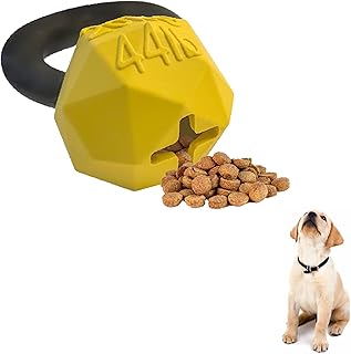 Friends Forever Dog Chew Toy, Interactive Treat Dispensing Toys, Dog Puzzle Fun Indoor Play, Non-Toxic Natural Rubber Durable for Chewer, Yellow Kettle Bell