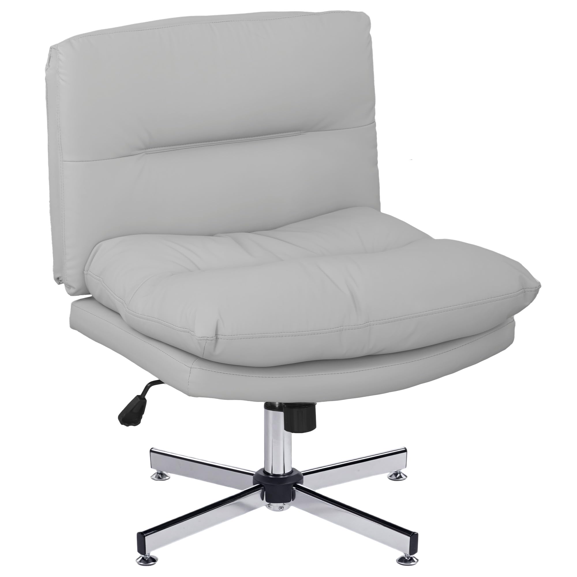 HOMCOM Silla de Escritorio Giratoria Silla de Oficina con Altura Ajustable Función de Basculante Base Cruzada sin Brazos y Asiento Amplio para Estudio Dormitorio Gris