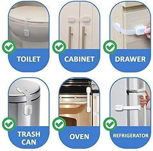 Miniatura 5 de Cerraduras de correa de seguridad para niños (paquete de 4) para refrigerador, armarios, cajones, lavavajillas, inodoro, adhesivo sin perforación,