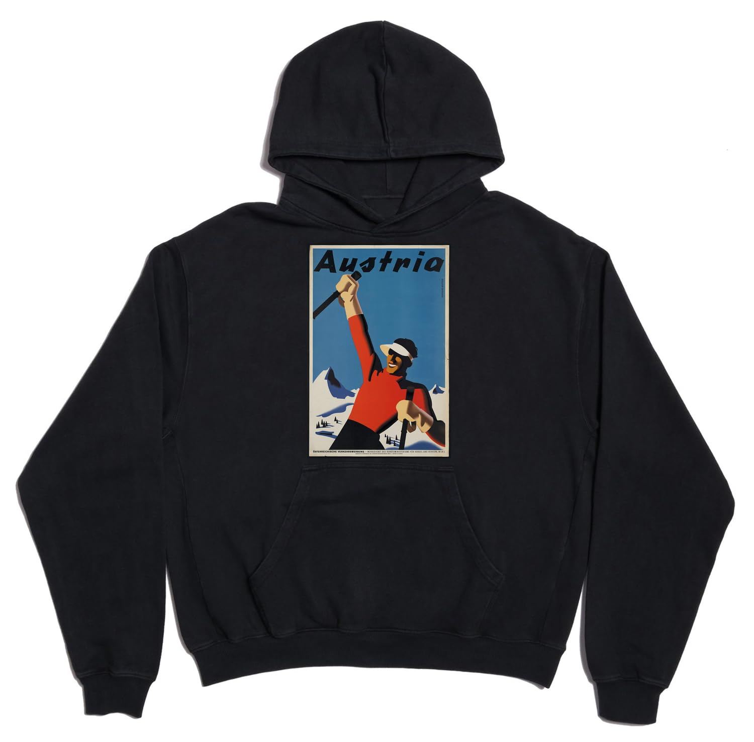 Austria śnieg i narciarstwo retro plakat podróżny unisex oversize ciężka mieszanka bawełny bluza z kapturem czarna