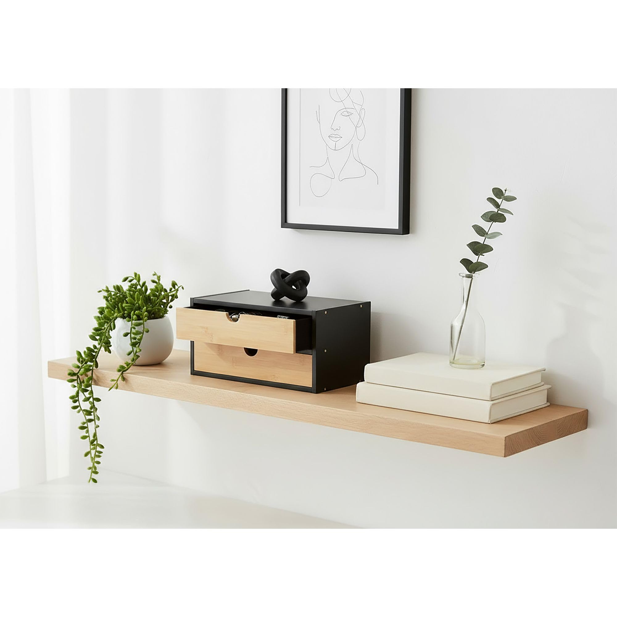 CONFORTIME | Cajonera de Escritorio 2 Cajones de Bambú Negra 30,8x19,7x15,1 cm, Organizador de Cajones y Maquillaje para Oficina, Cajonera de Baño Estrecha, Mueble Auxiliar de Almacenaje