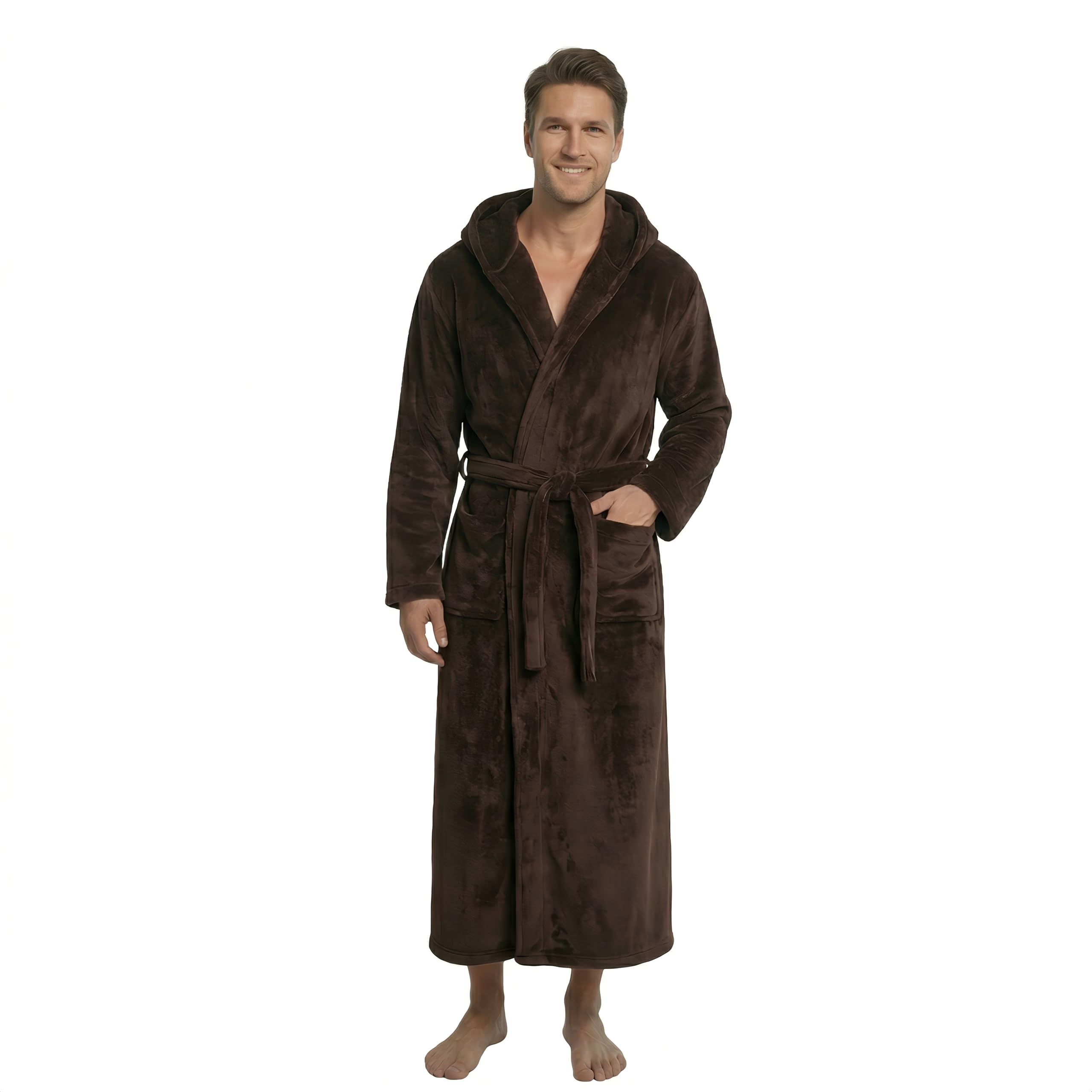 FashGudim Mens Robes Big and Tall with Hood Two-Tone Flannel Fleece Contrast Bathrobe Full Length Plush Long Robe House Coat