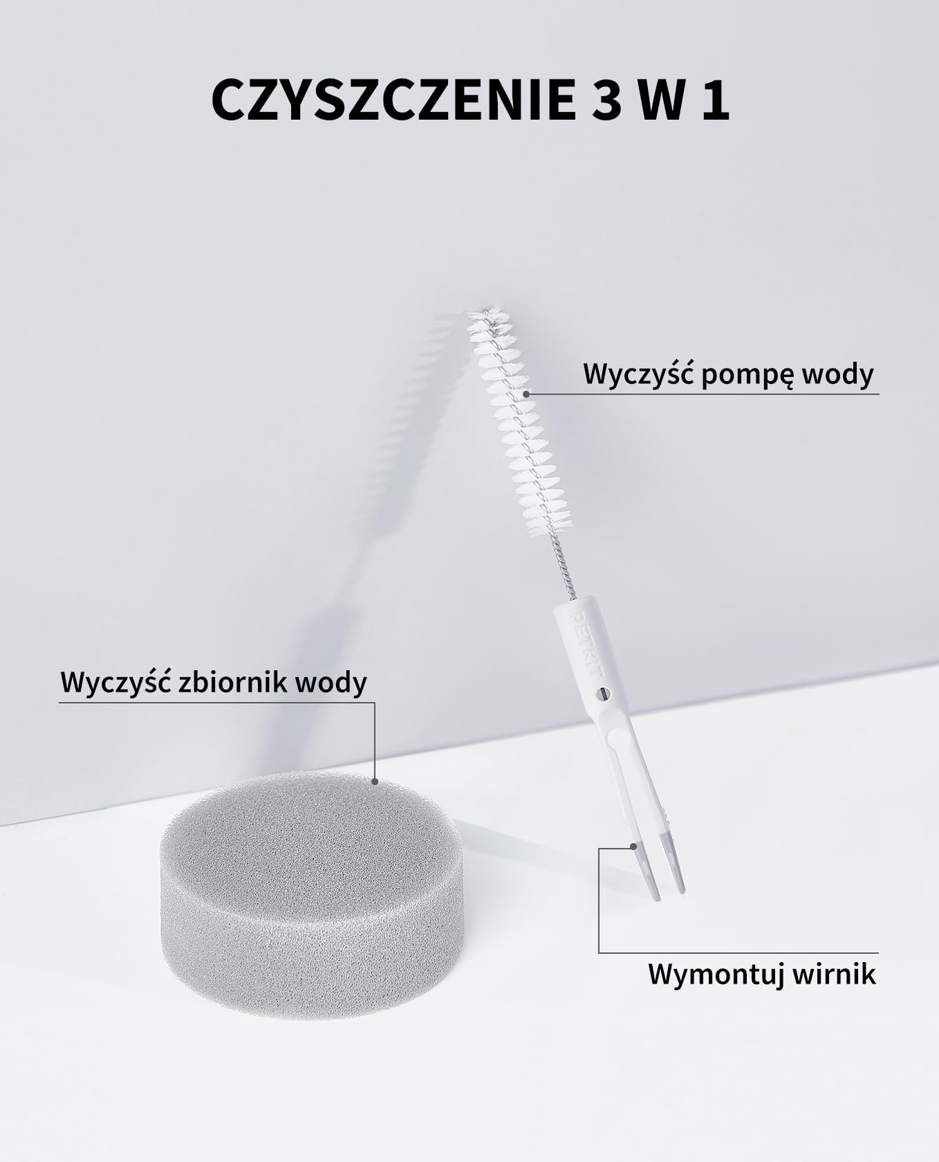 PETKIT Zestaw do Czyszczenia Fontann dla Zwierząt, Szczotka do Czyszczenia Fontanny dla Kota, Szczotki i Gąbki do Czyszczenia, do Fontann dla Zwierząt Eversweet, Trwały, Odporny na Rdzę
