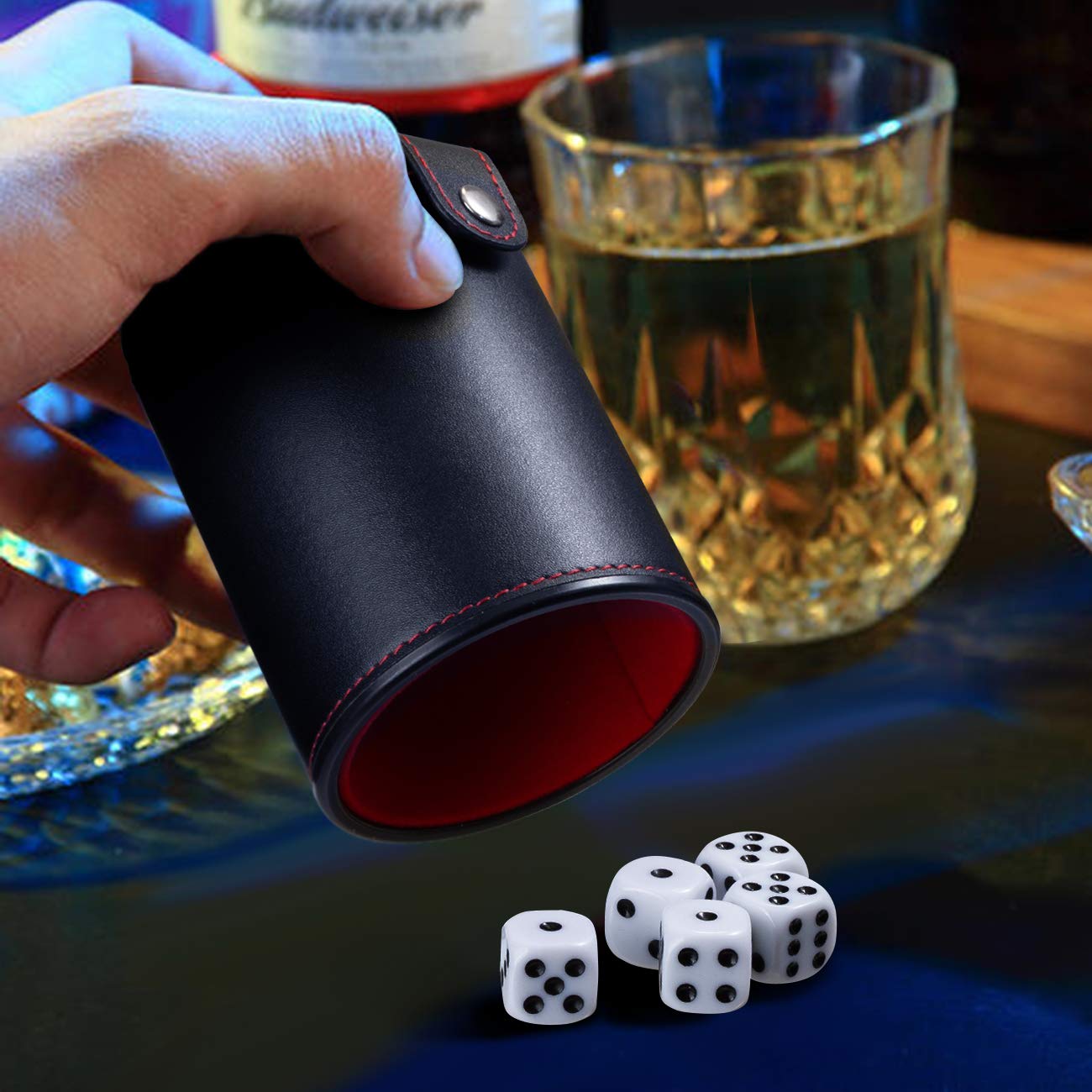 GWHOLE Cubiletes Dados de Cuero con 10 Dados，Taza Dados con Tapa para Juegos Dados