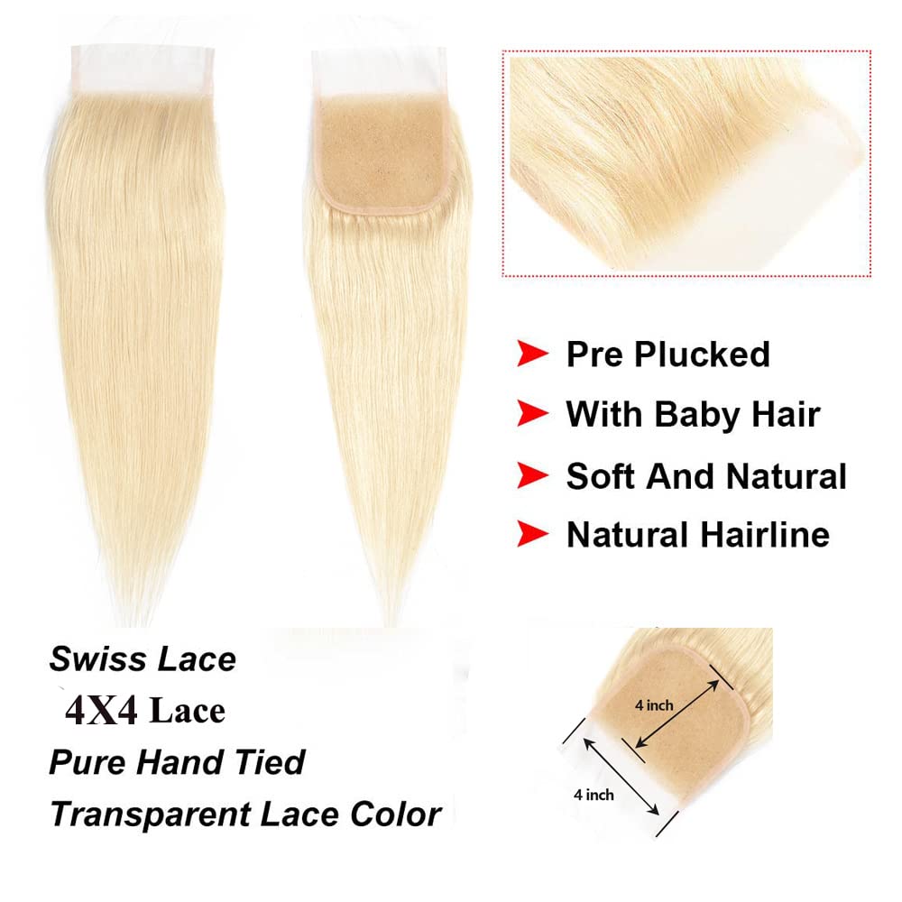 613 Blonde Brazilian Hair Straight with Closure 4pcs Lot 16 16 16 With 14 Inch Top Lace Closure Human Hair With Bundles Weft