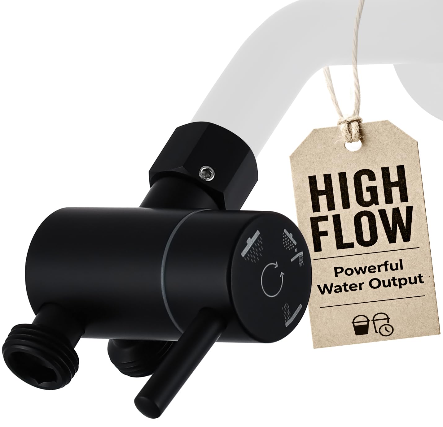 G-Promise Full Metal High Flow Shower Diverter Valve for Hand Shower and Fixed Shower Head, G 1/2 3-Way Bathroom Universal Diverter System Adapter Replacement Part (Matte Black)