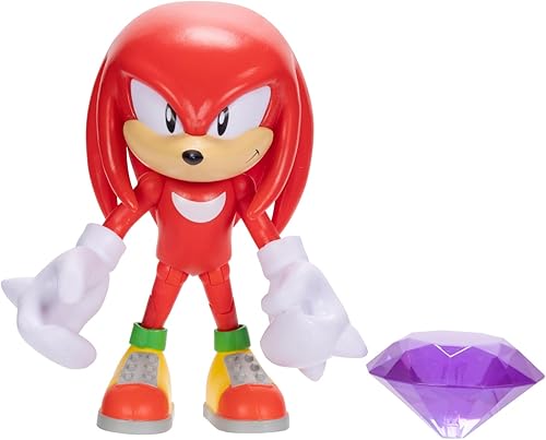 Sonic the Hedgehog Figura de acción Knuckles de 4 pulgadas con accesorio de esmeralda del caos morado. A partir de 3 años (con licencia oficial de