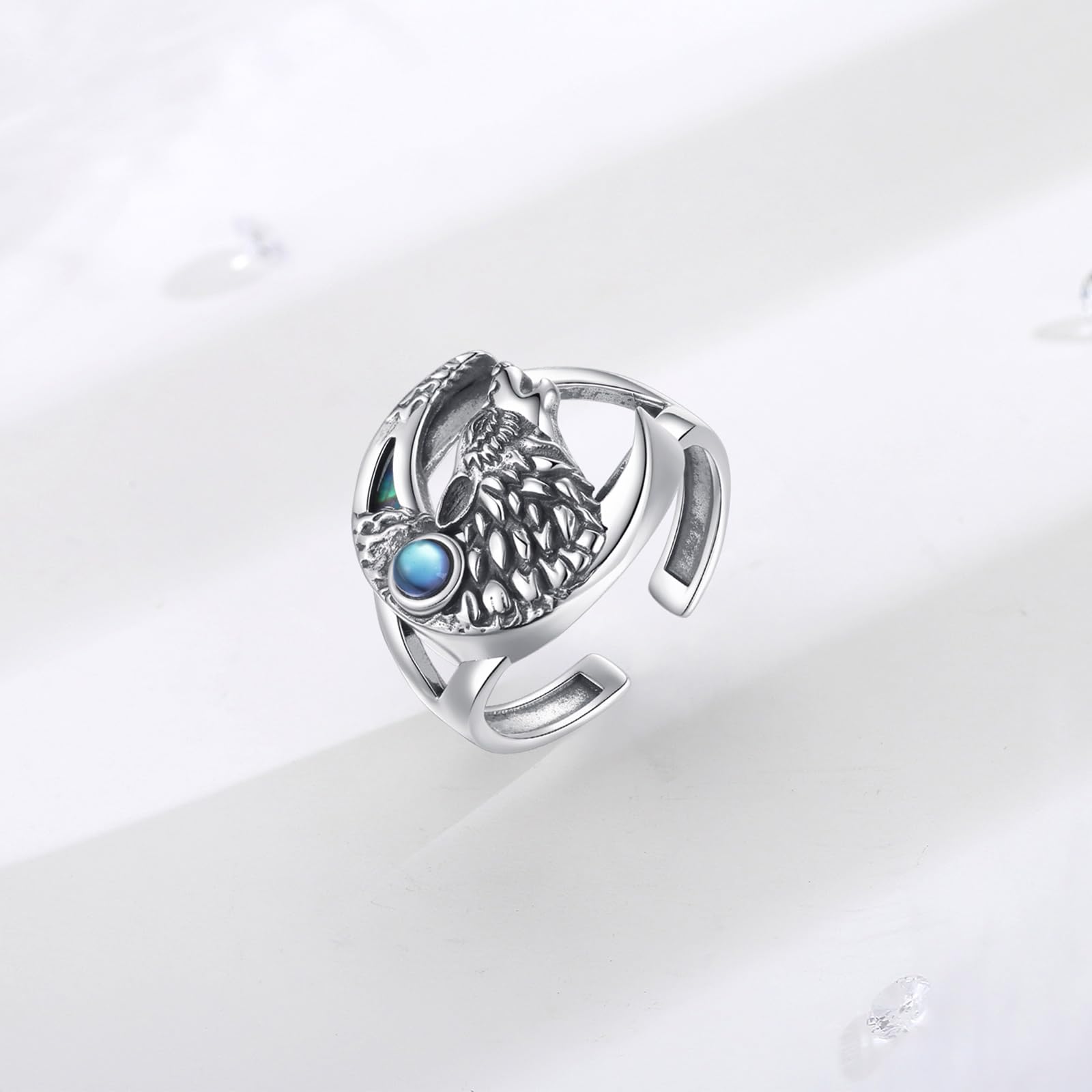 AEONSLOVE Drachen Ringe Silber 925 für Herren Damen, Wikinger Runen Vegvisir/Gothic Totenkopf Ring Verstellbar, Schlange Obsidian/Tetragrammaton Pentagramm/Wolf Offener Ring Vintage
