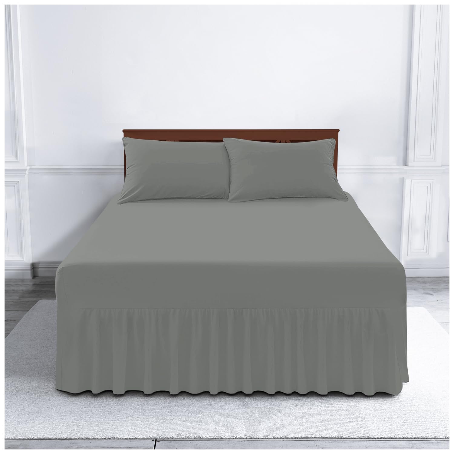 Gaveno Cavailia Luxury Non-Iron PERCALE VALANCE Sheet, Poly-Cotton, Charcoal , Double