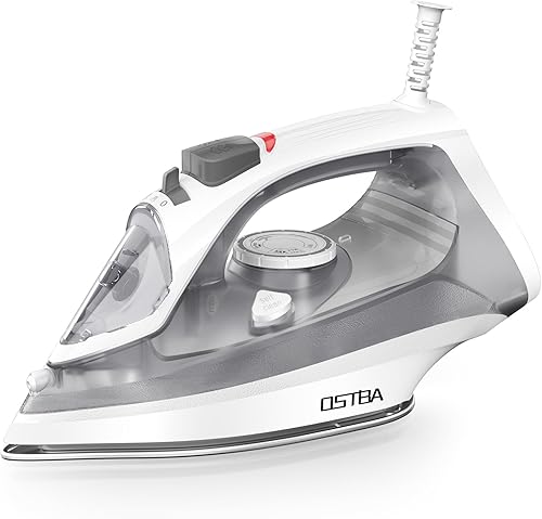 OSTBA Plancha de vapor de 1600 W para ropa con suela antiadherente de calentamiento rápido, esfera de termostato precisa, autolimpieza, antical,