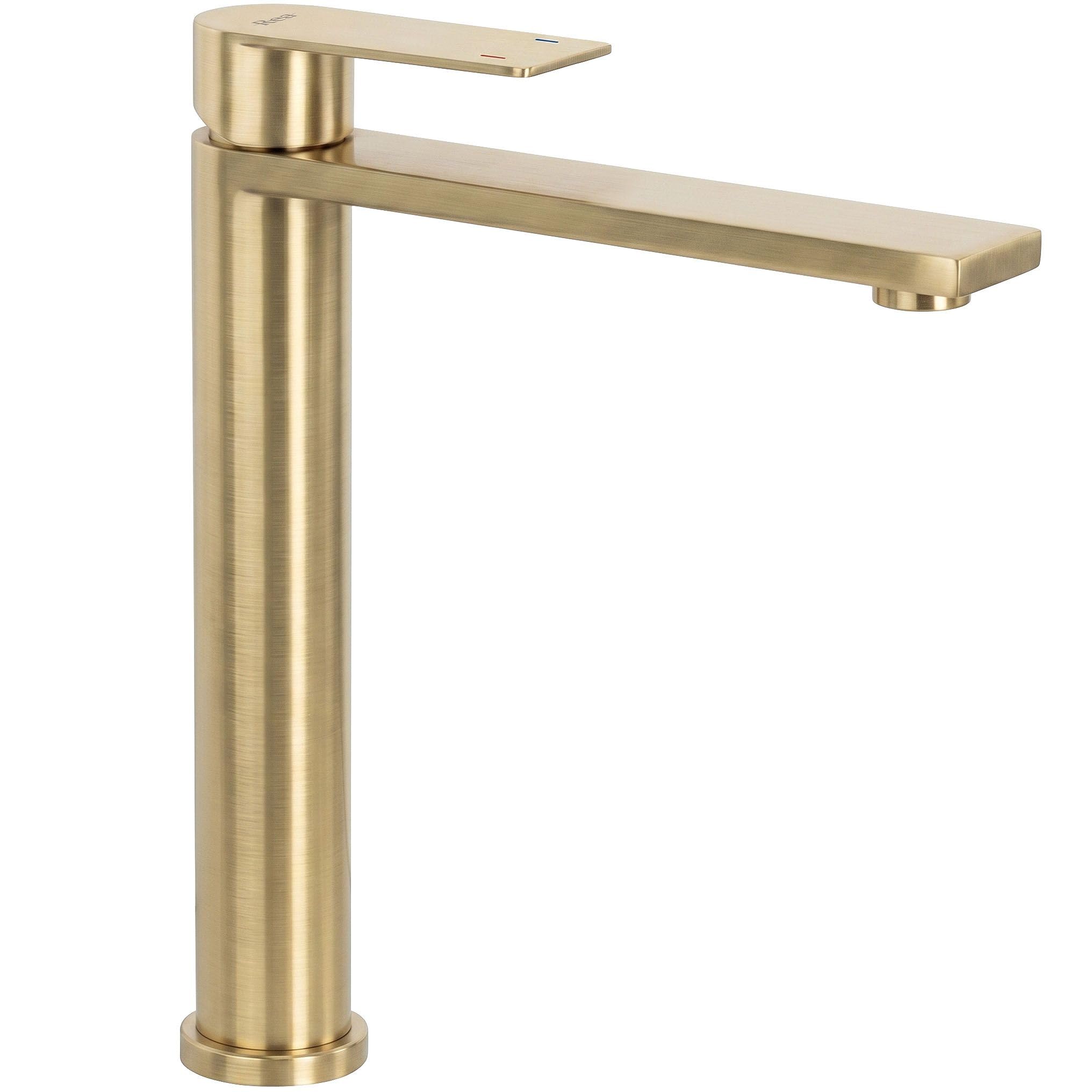 Robinet de salle de bain à économie d'eau et mitigeur surélevé or brossé