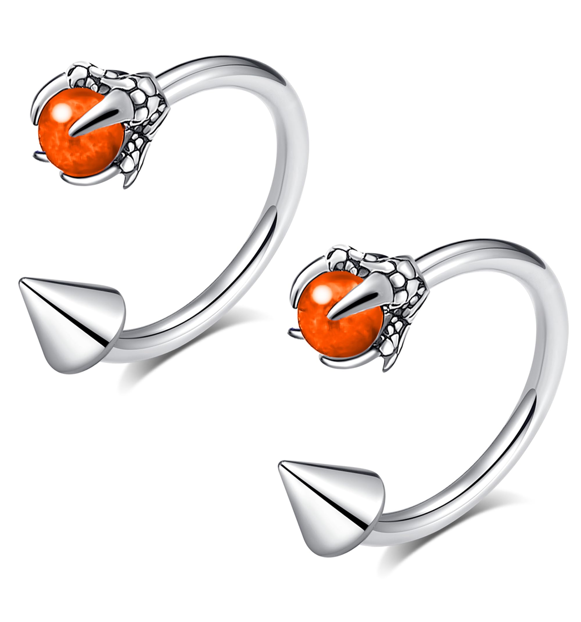 TRBR16G 2PCs Dragon Claw and Spike Snake Bite Jewelry, Hoop Lip Rings Snake Bites, Horseshoe Labret Jewelry for Lip Piercing, 8mm 10mm 12mm Hoop