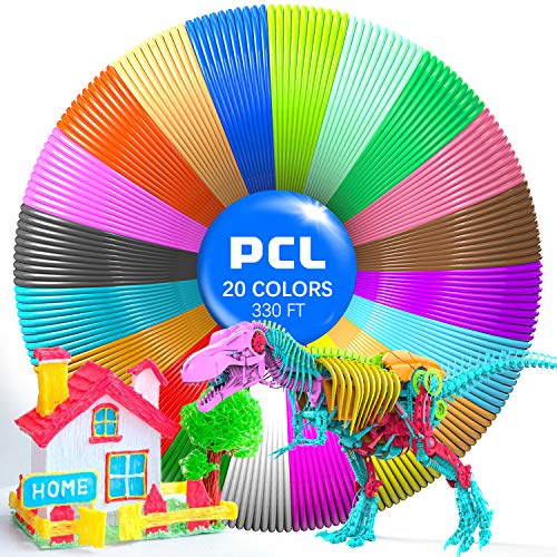 3D Pen Filament Refills, Low Melting Temp of 70℃ 3D Printing Filament, High-Precision Diameter PCL Filament 1.75mm, Pack of 20 Colors, Non-Toxic Non-Clogging, Christmas Gifts for Kids(330 FT)