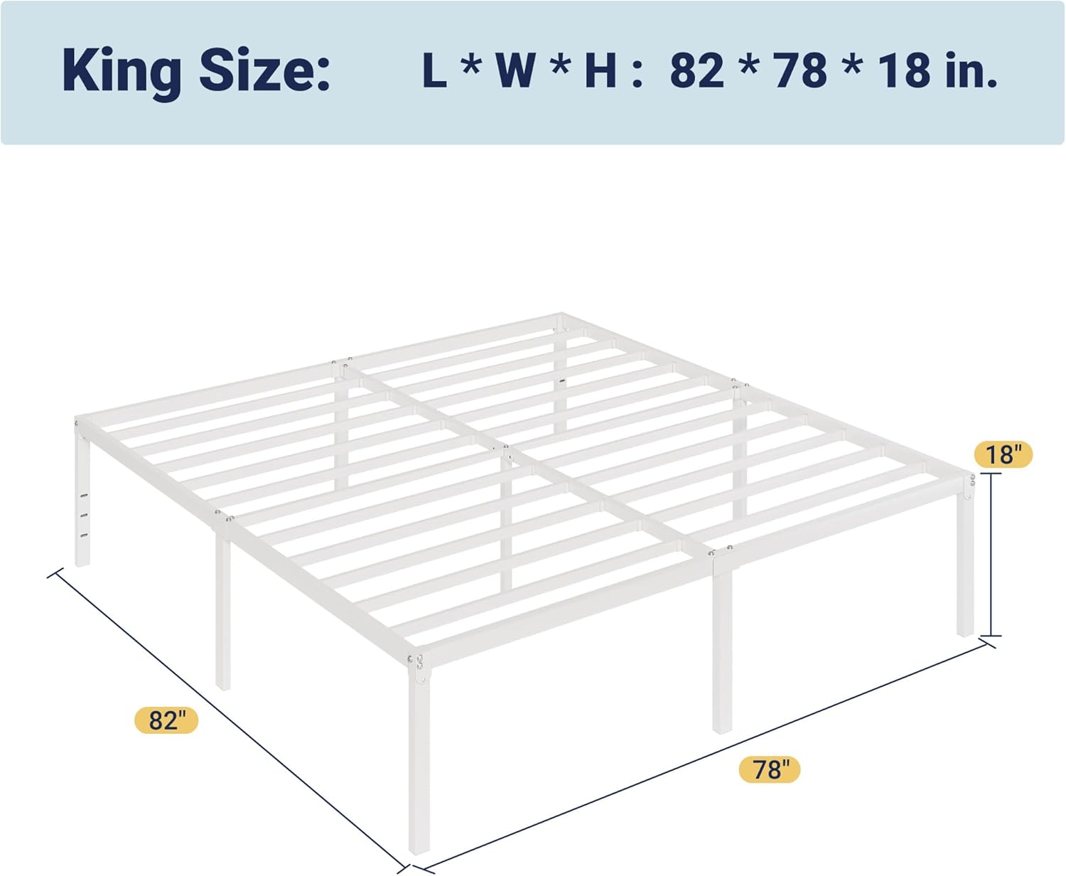 Allewie King Size Bed Frame, 18 Inch Metal Platform Beds with Storage Space, No Box Spring Needed and Easy Assembly, White