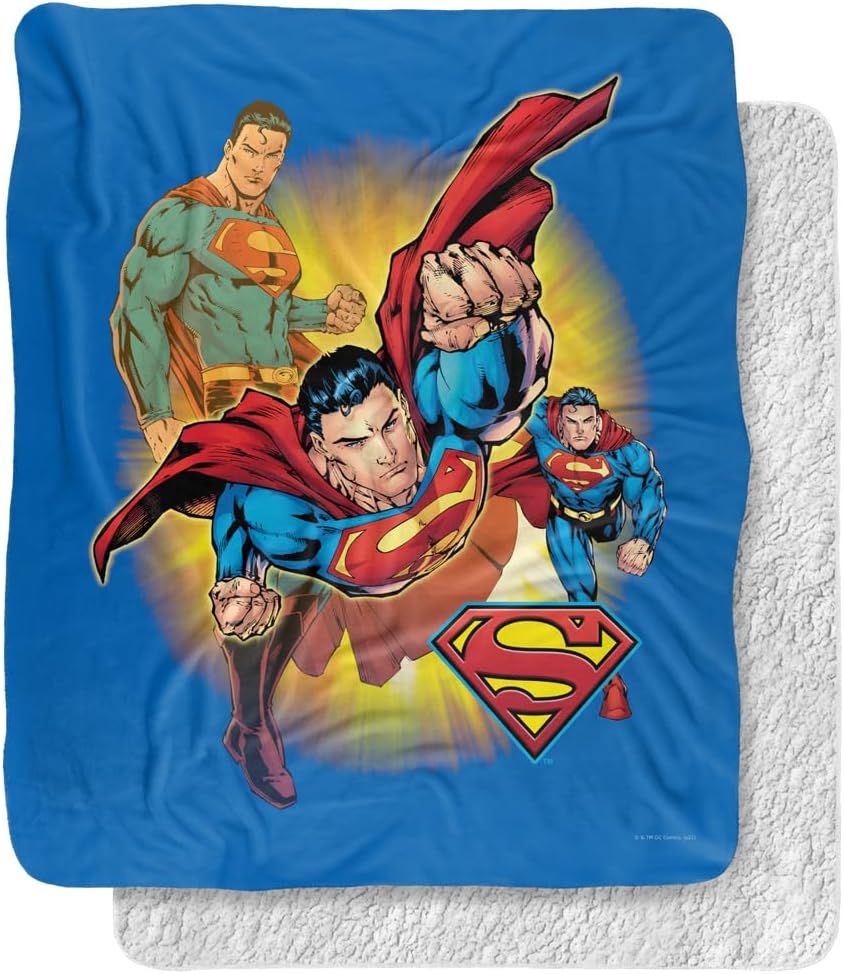 Superman Blanket, 50"x60", Superman Collage Silky Touch Sherpa Back Super Soft Throw Blanket