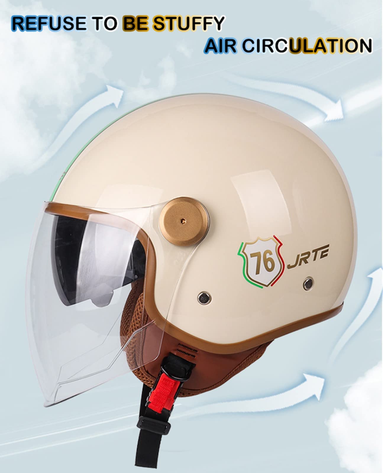 Casco Moto Retrò Casco Mezzo Jet A Faccia Aperta, Per Uomini E Donne Adulti Casco Scooter Con Visiera Casco Ciclomotore Approvato DOT/ECE
